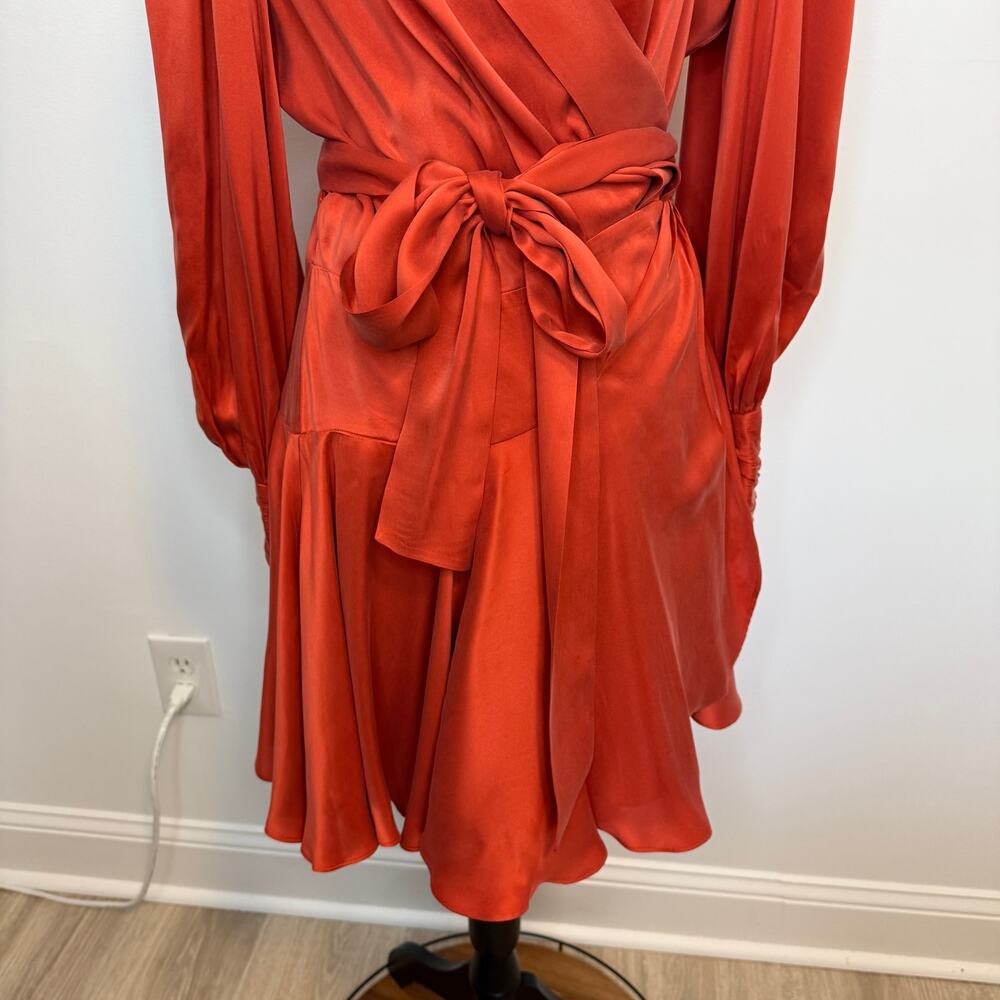 ZIMMERMANN Silk Wrap Long Sleeve Mini Dress In Crimson Size 10 New - Picture 6 of 16